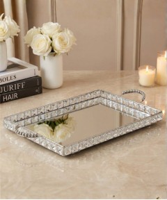 ZEYVE SQUARE STONE DESIGNED RECTANGULAR TRAY, LARGE, 51x31x6cm.